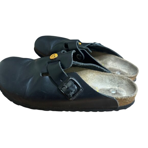 Birkenstock Black Leather Boston ESD Clogs Adjustable Strap Size EU 40 US M 7/W9 - Picture 7 of 9